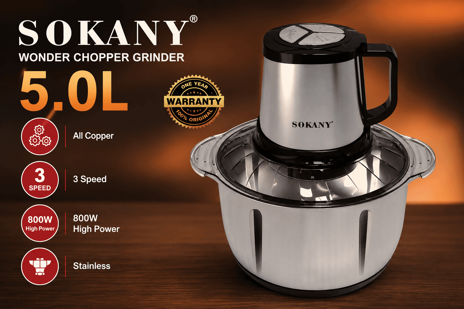 SOKANY SK-7015 800W Wonder Chopper Grinder