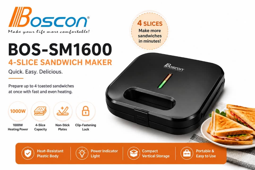 Boscon 4-Slice Sandwich Maker - 1000W