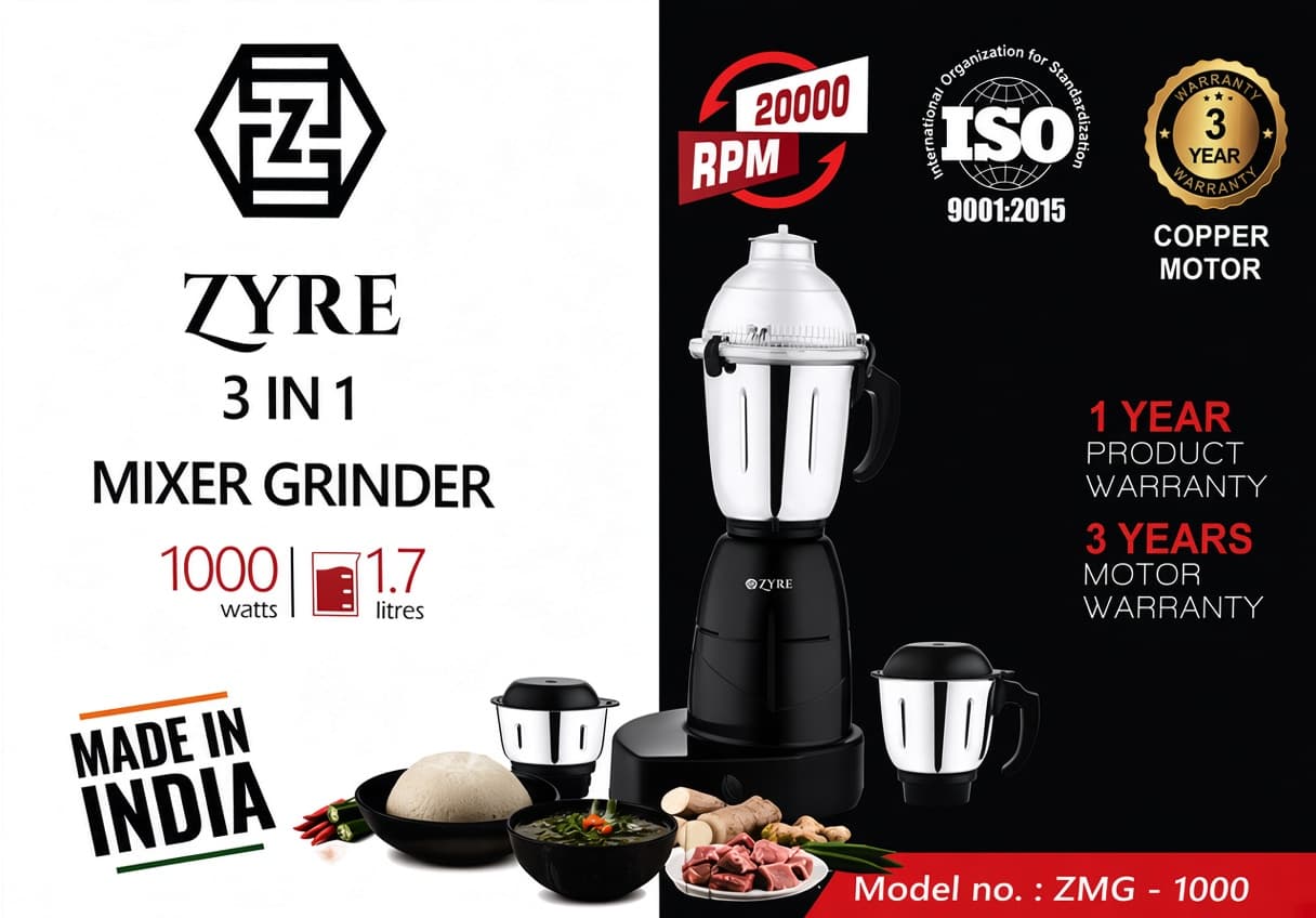 ZYRE 3 in 1 Mixer Grinder (ZMG-1000)